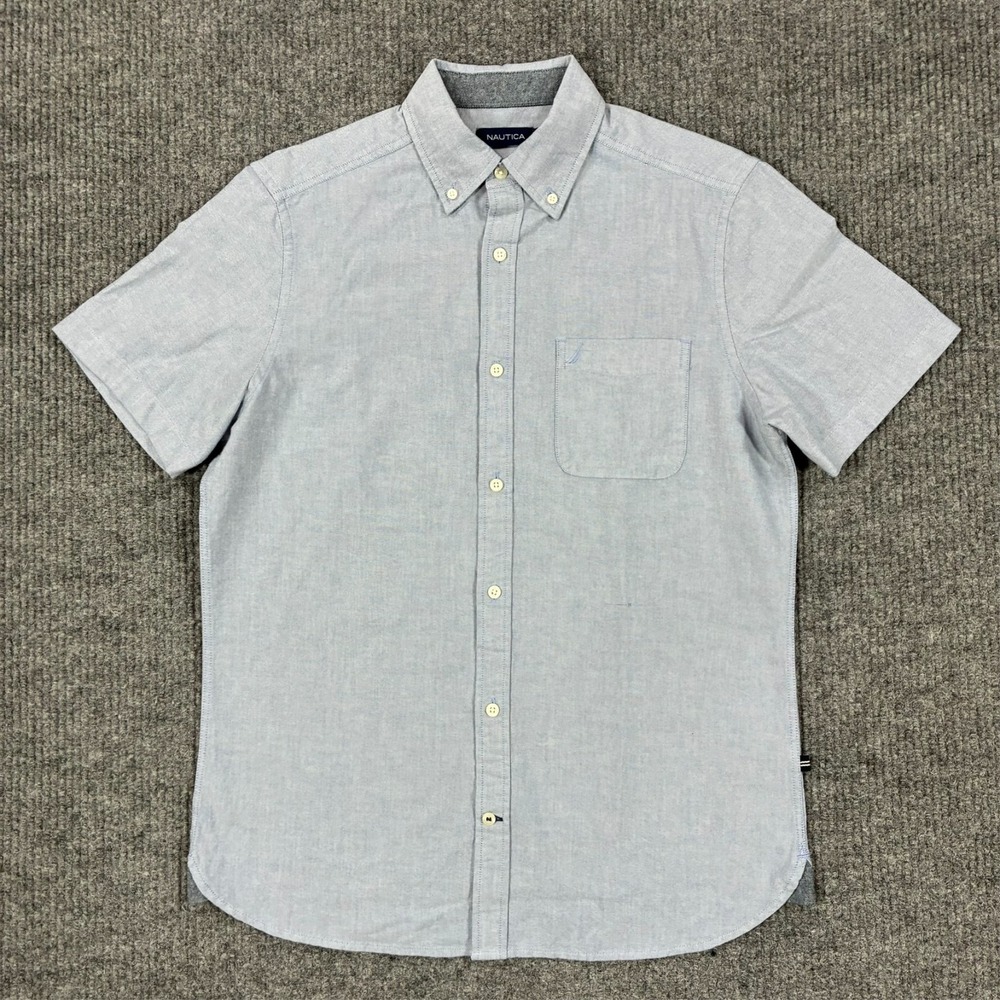 Nautica Mens Button Down Shirt Size Small Light Blue Casual Short Sleeve